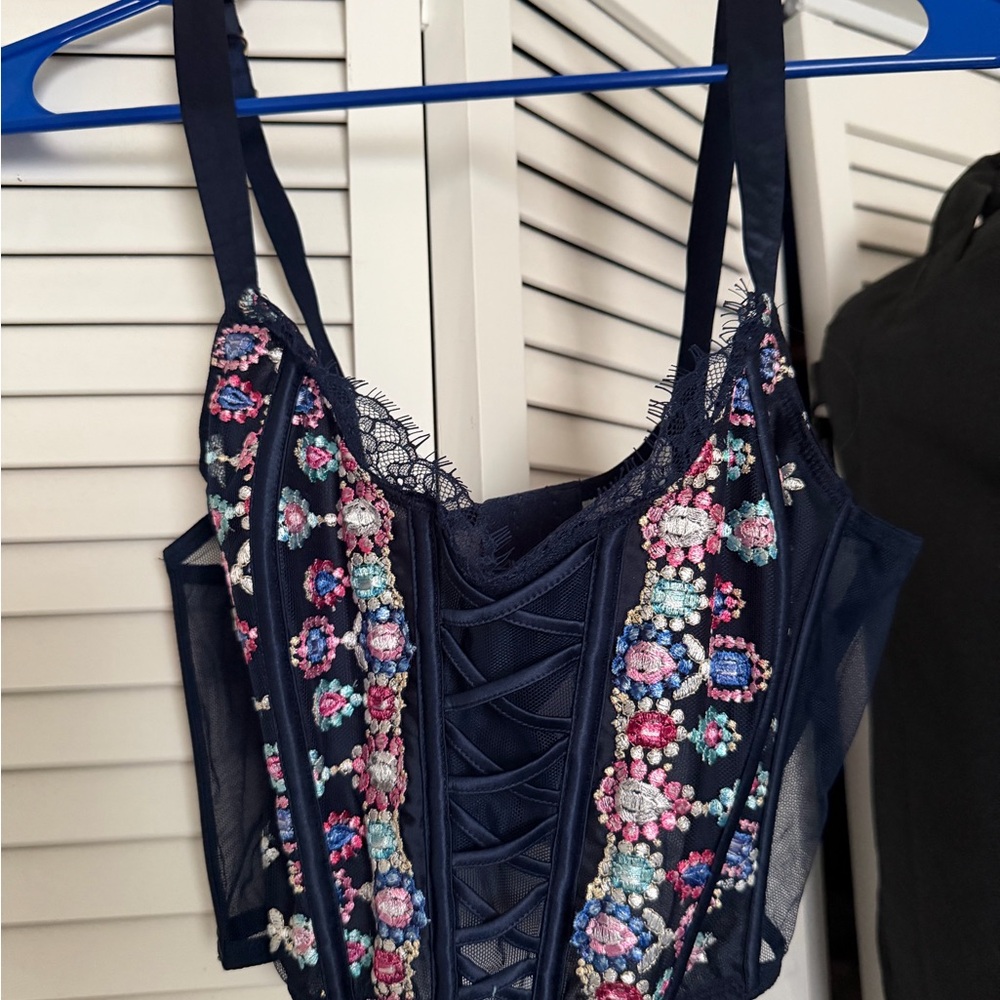 Victoria's Secret Navy Lace-Trim Corset Top